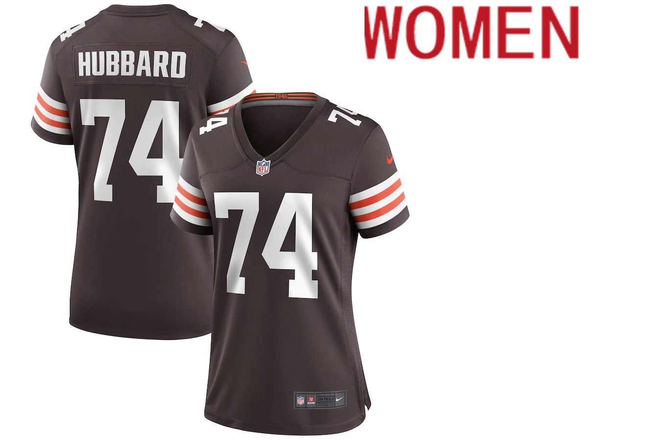 Women Cleveland Browns #74 Chris Hubbard Nike Brown Game NFL Jersey->women nfl jersey->Women Jersey
